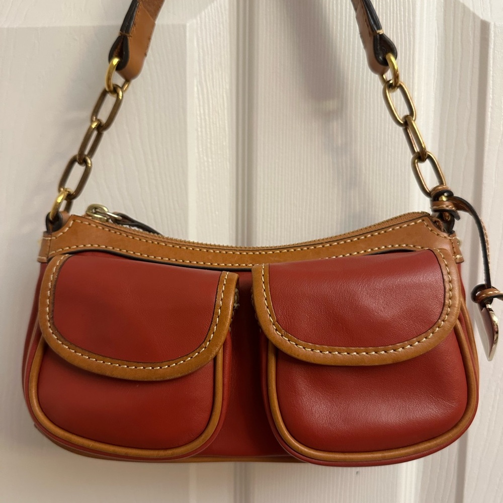 Dooney & Bourke Red and Tan Leather Banana Bag